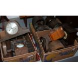 Three boxes of mostly mid 20th century mantel clocks for spares and repair.
