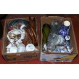 Two boxes of miscellaneous including oriental tea/dinner wares, terracotta ornaments, Wedgwood,