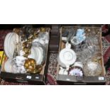 Two boxes of mixed pottery glass and metalwares, carnival bowl, drinking vessels,