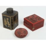 A Chinese Ming dynasty cinnabar lacquer paste pot and cover carved with peonies,