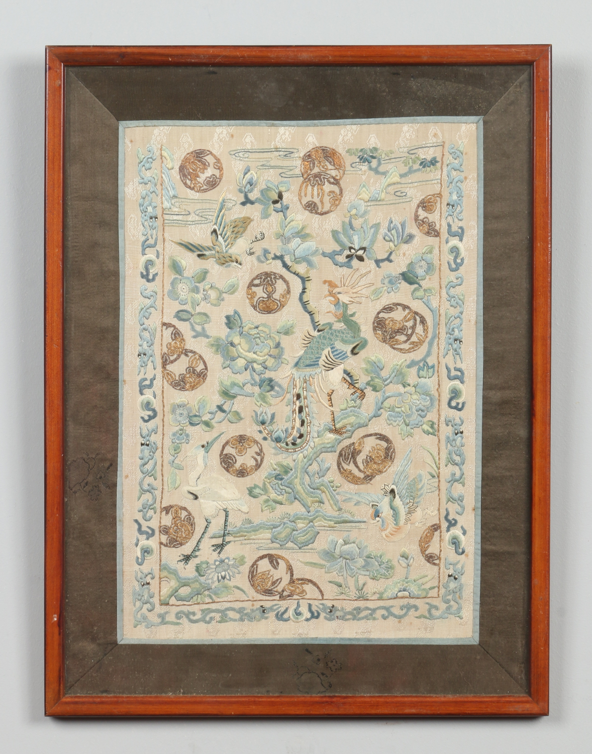 A pair of Chinese framed 19th century embroidered silk panels. - Image 7 of 7