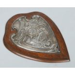 A George V silver shield shaped trophy on oak mount. National H. P.