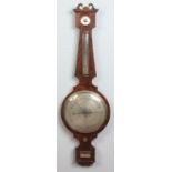 A large Regency mahogany banjo wall barometer with engraved silvered dials. Signed L.