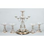 A late 19th / early 20th century French silver plated and cut glass five piece centrepiece suite.