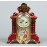 A 19th century French Sevres style pottery cased mantel clock.