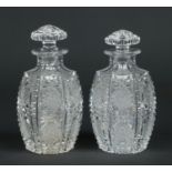 A pair of hexagonal cut crystal scent jars and stoppers c.1900, 15.5cm (4).