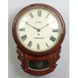 A Regency brass inlaid rosewood drop dial wall clock.