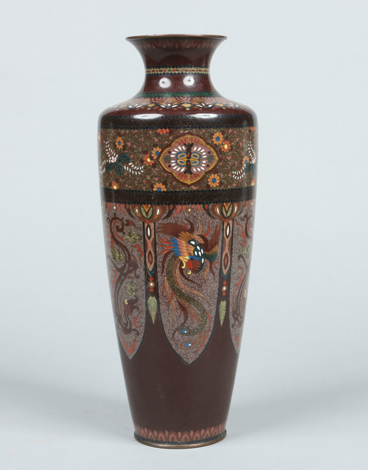 A Japanese Meiji period high shouldered cloisonne vase.