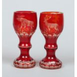 A pair of early 20th century Bohemian ruby flash goblets.