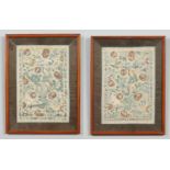 A pair of Chinese framed 19th century embroidered silk panels.