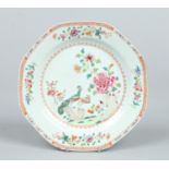 An 18th century Chinese octagonal famille rose plate.