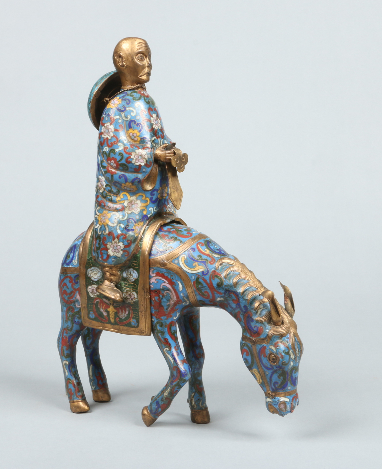 A Chinese cloisonne figural censor.