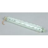 A Victorian Nailsea glass rolling pin with opaque white striped decoration, 34.5cm.