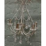 A painted five branch wirework and cut glass chandelier.