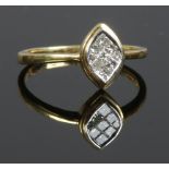 An 18ct gold and diamond ring pave set in a lozenge formation approximately 0.25ct total, size O.