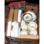 A box of miscellaneous to include Victorian bone china teawares boxed collectors studio cabinet