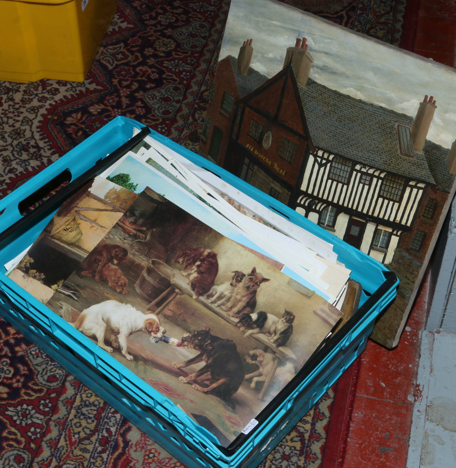 A box of unframed prints including landscapes, botanical studies etc,