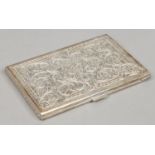 A continental silver cigarette case etched with scrollwork, stamped 800.