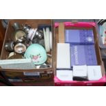 Two boxes of miscellaneous to include silver plate, boxed Wedgwood, Royal Worcester etc.