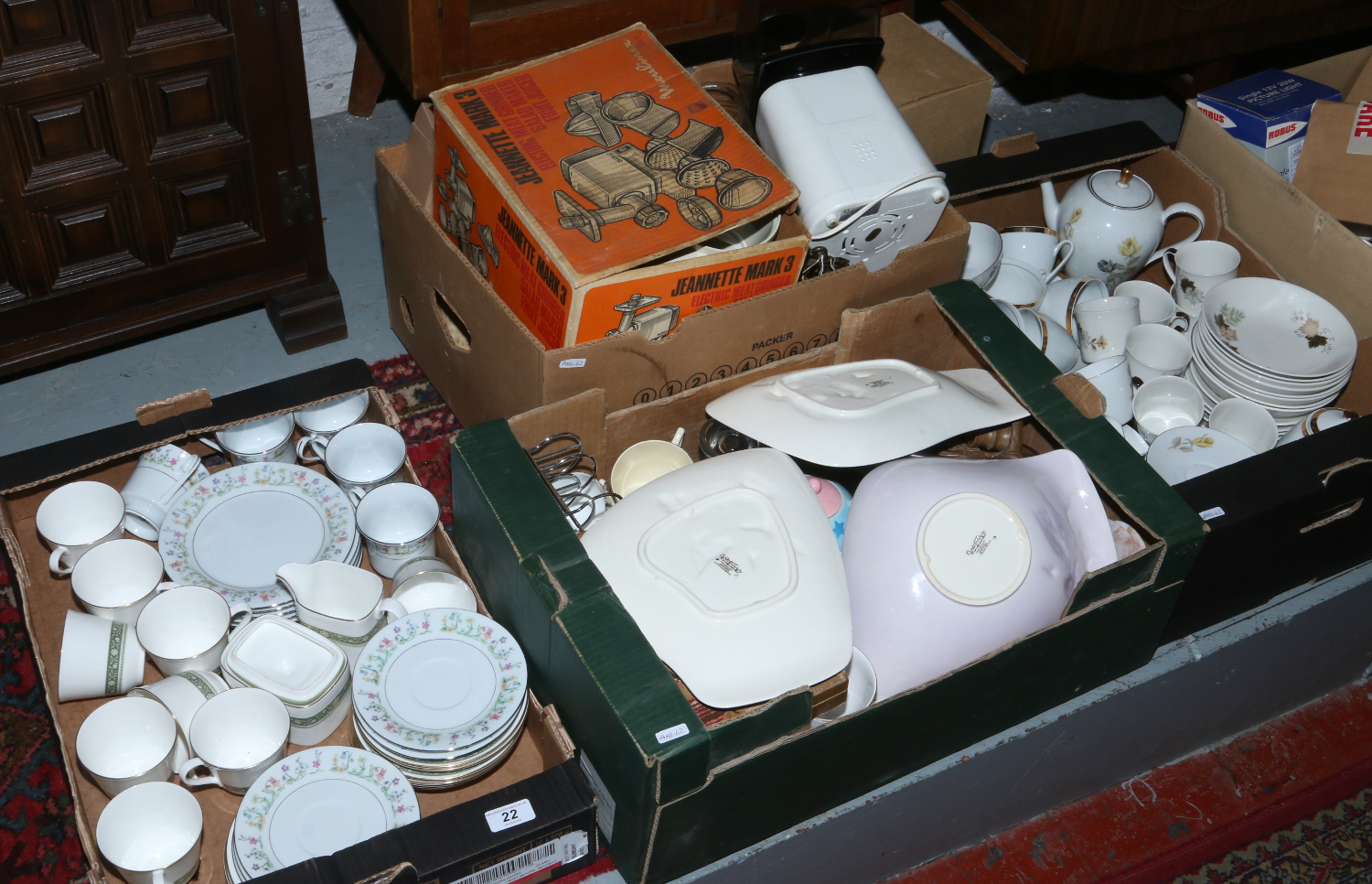 Four boxes of miscellaneous to include Bavarian teawares, Royal Doulton, Carltonware etc.