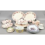 A collection of pottery and china including a set of six Spode soup plates,