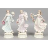 Three Wedgwood figures of ladies from the dancing hours 'Floral Collection'.