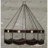 A leaded Wavey glass Delagon shaped light shade and two matching wall light shades.
