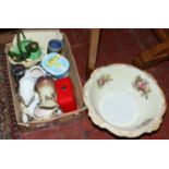 A box of miscellaneous including Royal Winton, Ridgway, blue and white, dinnerwares,