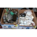 Two boxes of miscellaneous including silver plate, cut glass, cased flatwares, Minton,