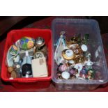 Two boxes of miscellaneous including Mdina glass, split cane glass paperweight, teawares, ornaments,