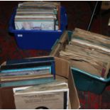 Three boxes of L.P records and gramophone records including 70s, 80s, easy listening and classical.
