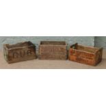 Three vintage wooden advertising crates including two stencilled for J. Shentall Limited Sheffield.