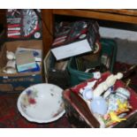 Three boxes of miscellaneous ceramics to include decorative tablelamp, Savannah microwave,