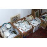 Four boxes of miscellaneous to include Denby, Aynsley, Royal Albert, framed pictures etc.