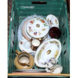 A box of miscellaneous to include Royal Crown Derby, Royal Worcester, Orrefors glass bowl etc.