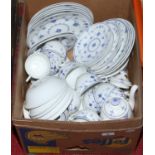 A box of Furnivals and Johnson Brothers tea and dinnerwares.