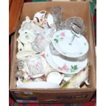 A box of miscellaneous to include bone china teawares, ceramic figures,