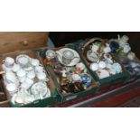 Four boxes of miscellaneous including Sadler, bone china teawares, novelty teapots, Royal Doulton,