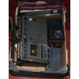 A Sharp GF-6000 ghetto blaster along with a general electric radio,