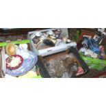 Four boxes of miscellaneous including glass drinking vessels, ornaments, mixed bone chain teawares,