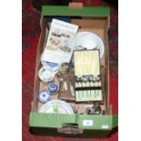 A box of miscellaneous including boxed Royal Worcester, Wedgwood Beatrix Potter Peter Rabbit wares,