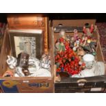 Two boxes of miscellaneous including fantasy themed ornaments, novelty Zoomorphic chess set,