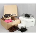 Five assorted ladies hats to include a Mink example together with two pairs of lace gloves,