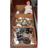 Three boxes of miscellaneous to include Colclough dinnerware, Aynsley clock, Lilliput Lane cottage,