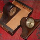 A mahogany dome top Westminster chime mantel clock along with an oak dome top mantle clock (in need