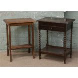 Two side tables, one with single drawer and barleytwist supports.