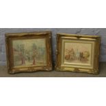 Two gilt framed oils, both townscapes, one signed M. Church the other signed Dupre.