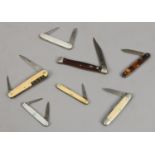 A collection of seven pen knives to include Glossop / Sheffield examples.