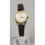 A ladies gold plated Omega Ladymatic Seamaster manual wristwatch.