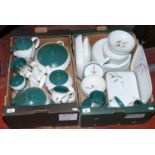 Two boxes of Denby stoneware tea/dinner wares decorated in the green wheat pattern including